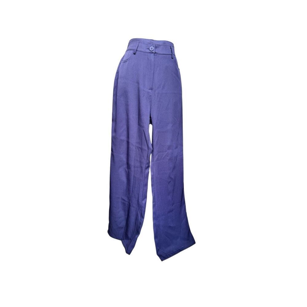 Navy Wide Leg Dress Pants Size Large High Rise Stretch Work Trousers